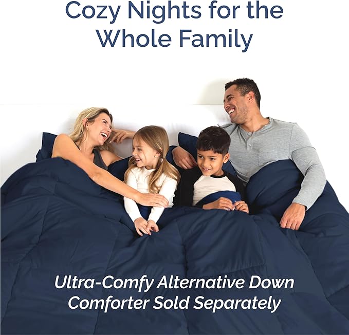 Split King 7 Piece Sheet Set - Cooling & Breathable - Hotel Luxury Bedding, Includes Fitted Sheets for Women, Men, Kids & Teens - 1 Flat, 2 Fitted Sheets, 4 Pillowcases with Deep Pockets - Navy Blue