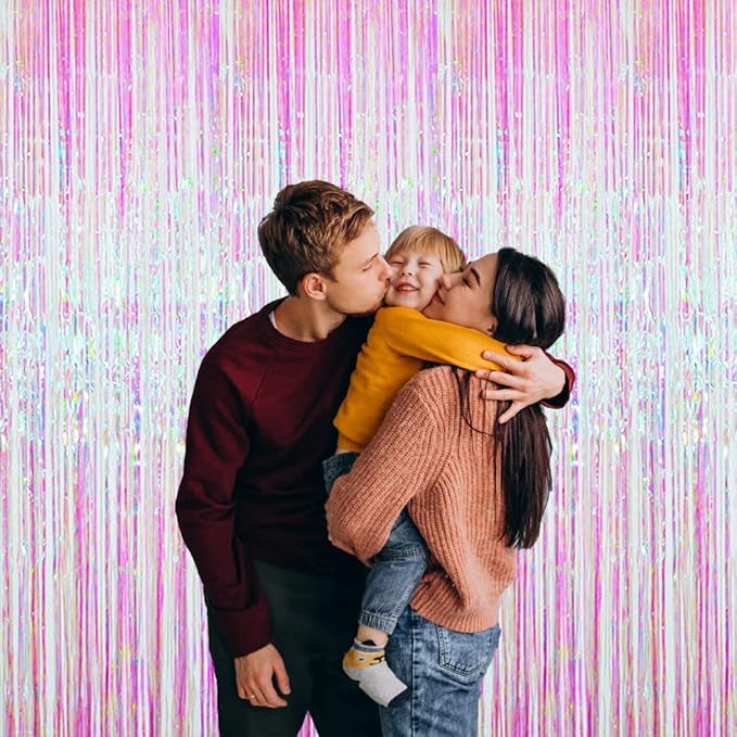 GOER 3.2 ft x 9.8 ft Metallic Tinsel Foil Fringe Curtains Party Photo Backdrop Party Streamers for Birthday,Graduation,New Year Eve Decorations Wedding Decor (1 Pack,Multicolor)