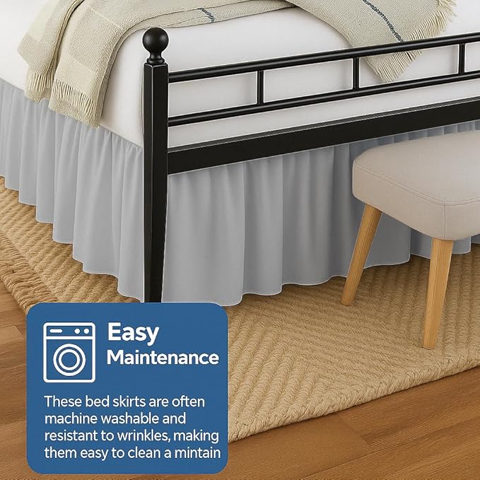 Ruffled Bed Skirt Split Corners with Platform, Tailored Fit Hotel Quality Wrinkle Free Ultra-Soft Microfiber Dust Ruffle, Upto 21 Inch Drop, Twin XL, Light Grey