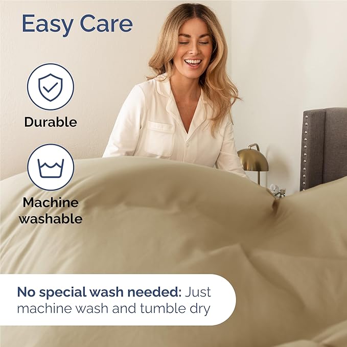 Full 6 Piece Sheet Set - Cooling, Comfy & Breathable - Hotel Luxury Bedding, Includes Fitted Sheet for Women, Men, Kids and Teens - 1 Flat, 1 Fitted Sheet, 4 Pillowcases with Deep Pockets - Beige