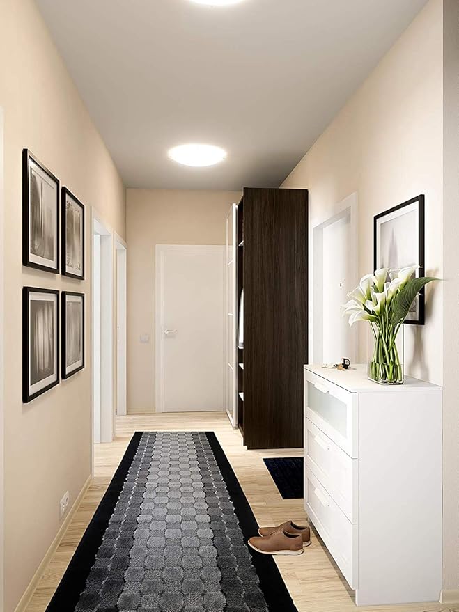 17 ft Extra Long Non-Slip Washable Carpet Runner Rug with Rubber Backing, Custom Floor Mat for Kitchen Hallway Stairs Bedroom Bathroom Entryway, Checkered Black, Your Choice of Length, (26" X 17')