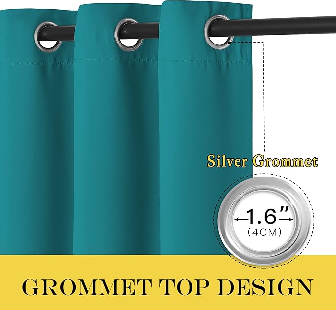 NICETOWN Blackout Curtain Drape for Bedroom - Light Reducing Thermal Insulated Solid Grommet Room Darkening Window Curtain for Living Room (Peacock Teal, 1 Piece, W66 x L66)