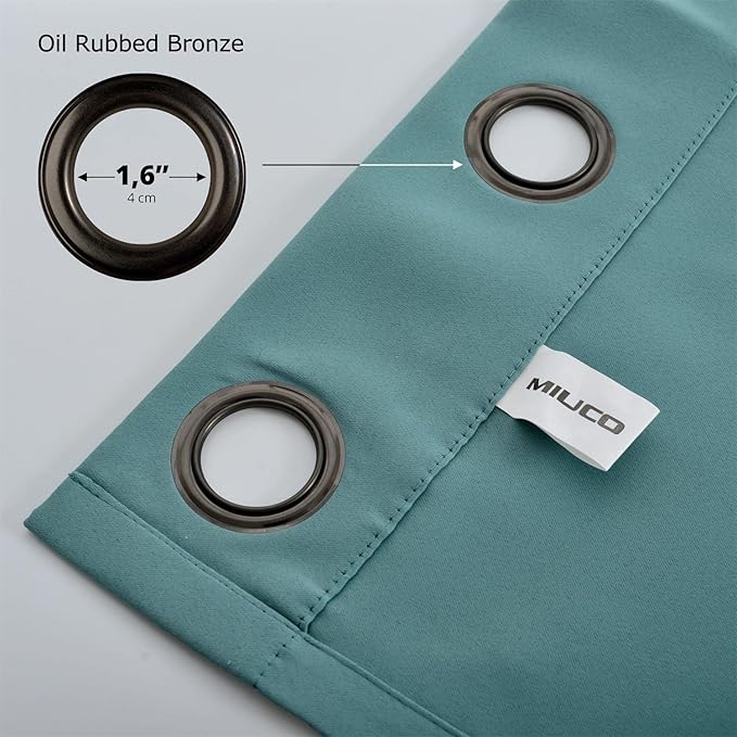 MIUCO 1 Pair Thermal Insulated Grommet 52-Inch-by-84-Inch Blackout Window Curtain Panels with 2 Tiebacks, Teal