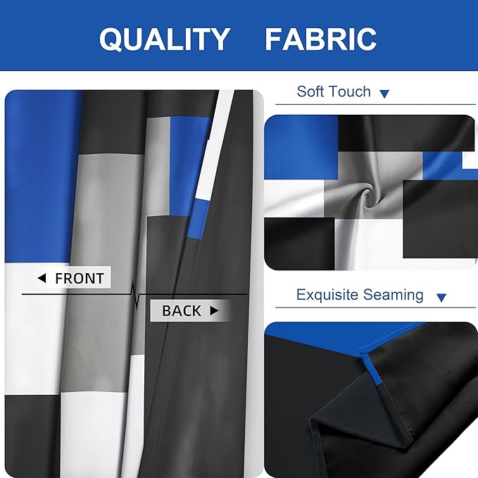 Royal Blue 100% Blackout Curtains for Bedroom 84 inch Long 2 Panels Set Modern Abstract Geometric Black Out Curtains Blue Gray Insulated Room Darkening Window Drapes for Living Room, 52Wx84L