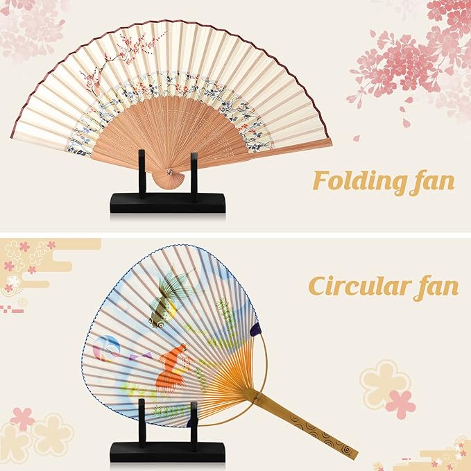IMIKEYA Japanese & Chinese Folding Fan Display Stand - Wooden Base, Holder & Display for Folding Fans