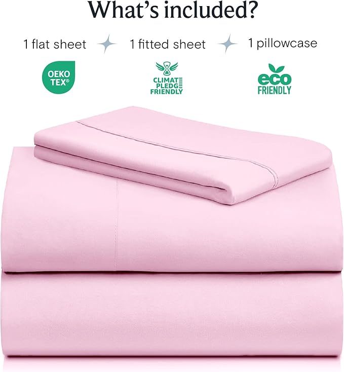 LuxClub 3 PC Twin Sheet Set, Deep Pockets Wrinkle Free Cooling Bed Sheets Hotel Bedding for Women, Men, Kids & Teens, Includes 1 Fitted Sheet, 1 Flat Sheet and 1 Pillowcase-Silky Soft Powder Pink