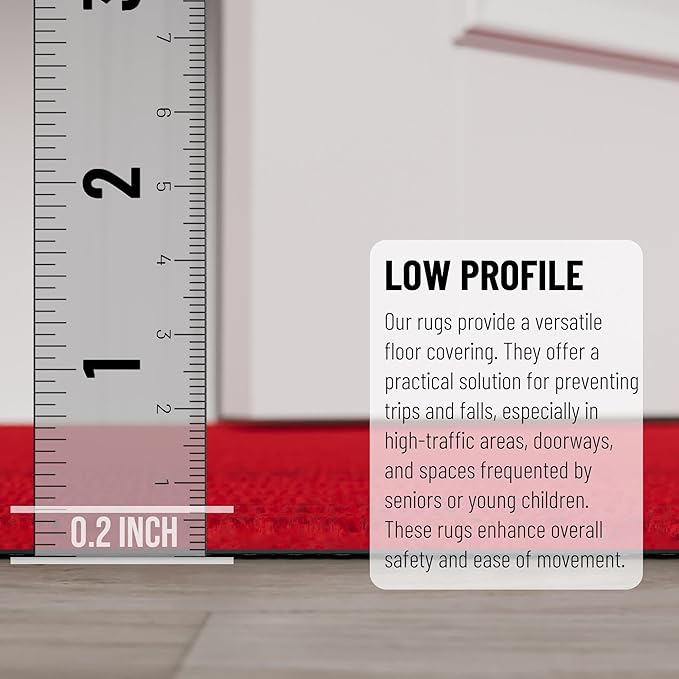 Ottomanson 2' x 46' Hallway Runner with Scraper Pile - Extra Durable Non-Slip Rug Mat for Indoor & Outdoor Use - Ideal for Kitchen, Entryway, Patio & Garage - High-Traffic Carpet, Red