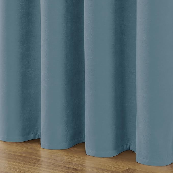Joydeco Greyish Blue Velvet Curtains 108 Inches 2 Panels,Luxury Thermal Insulated Soft Curtains for Bedroom & Living Room, Room Darkening Velvet Drapes, Rod Pocket (52W x 108L)