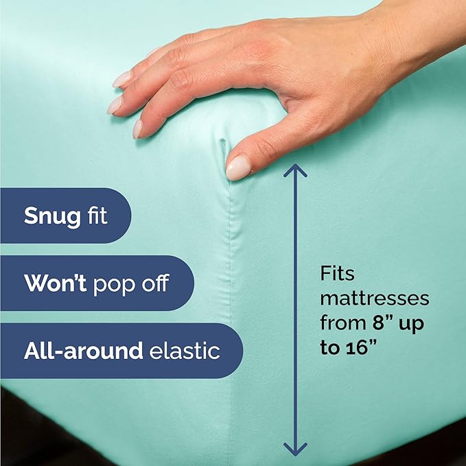 Twin 4 Piece Sheet Set - Cooling, Comfy & Breathable - Hotel Luxury Bedding, Includes Fitted Sheet for Women, Men, Kids and Teens - 1 Flat, 1 Fitted Sheet, 2 Pillowcases with Deep Pockets - Spa Blue