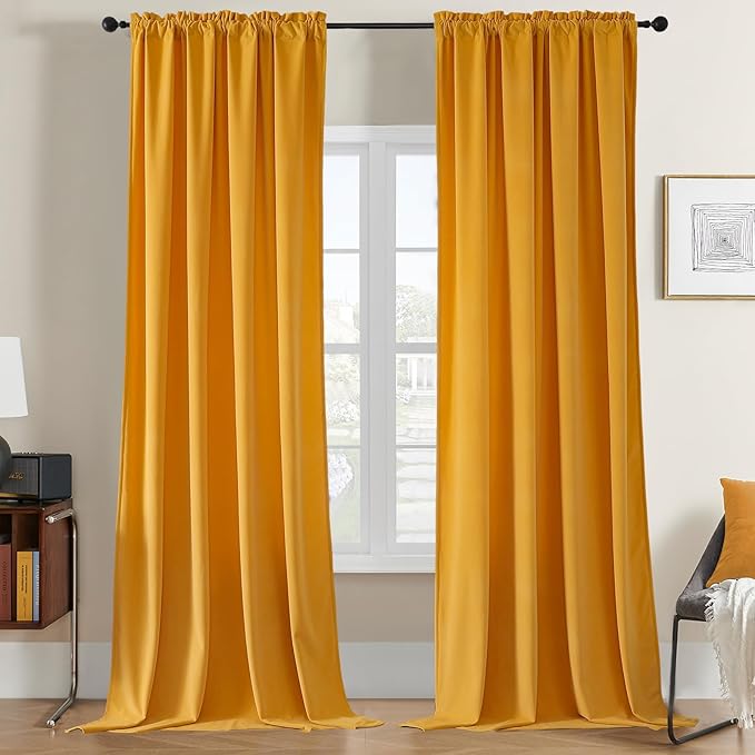 Joydeco Customized Curtains, Super Soft Velvet Curtains for Bedroom and Living Room, Heavy Duty Luxury Thermal Insulated Golden Yellow Velvet Curtains Rod Pocket 1 Panel, Custom Size
