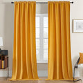 Joydeco Yellow Velvet Curtains 63 inch Length 2 Panels, Luxury Blackout Rod Pocket Thermal Insulated Window Curtains, Super Soft Room Darkening Drapes for Living Dining Room Bedroom,W52 x L63 inches