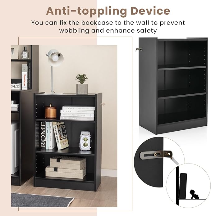 LOKO 3-Tier Open Bookcase, Freestanding Modern 3-Cube Bookshelf with 18-Position Adjustable Shelves & Anti-toppling Devices, Multipurpose Cubical Display Storage Organizer for Living Room Study
