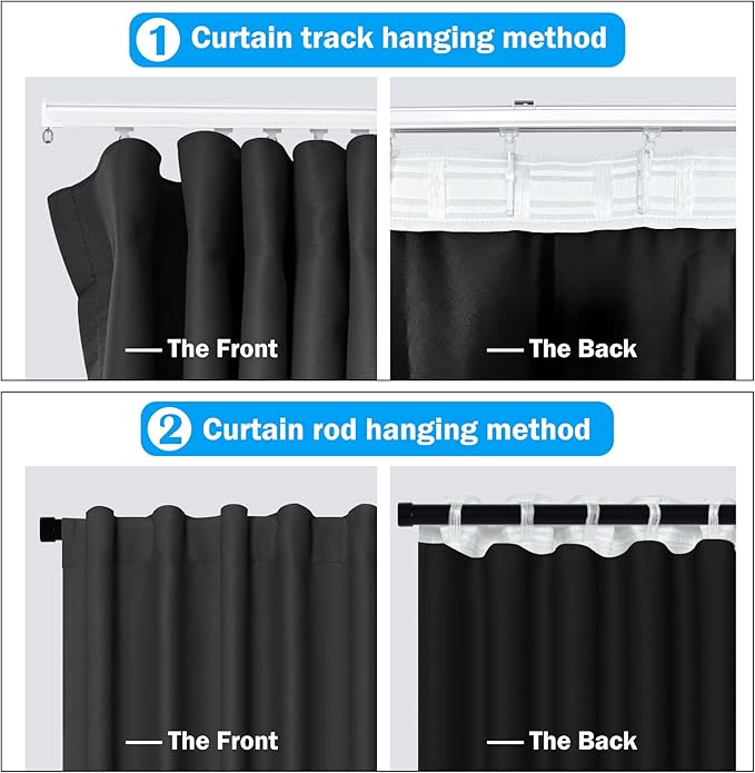 Room Divider Curtains Total Blackout Privacy Curtain Panel Room Thermal Insulated Noise Reduction Curtains for Bedroom Window Living Room Ceiling Track Curtain W 8.3 ft × H 9 ft Black