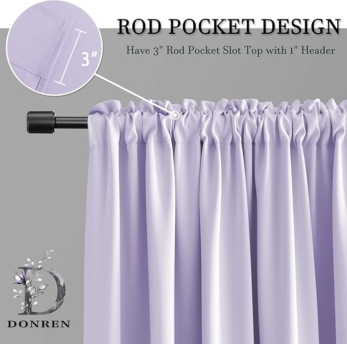 DONREN Lilac Room Darkening Curtain Panels 84" Long for Girls Room, Keep Warm Window Treatment Drapes for Doorway Entryway Patio (60" Width x 84 "Length,2 Panels)