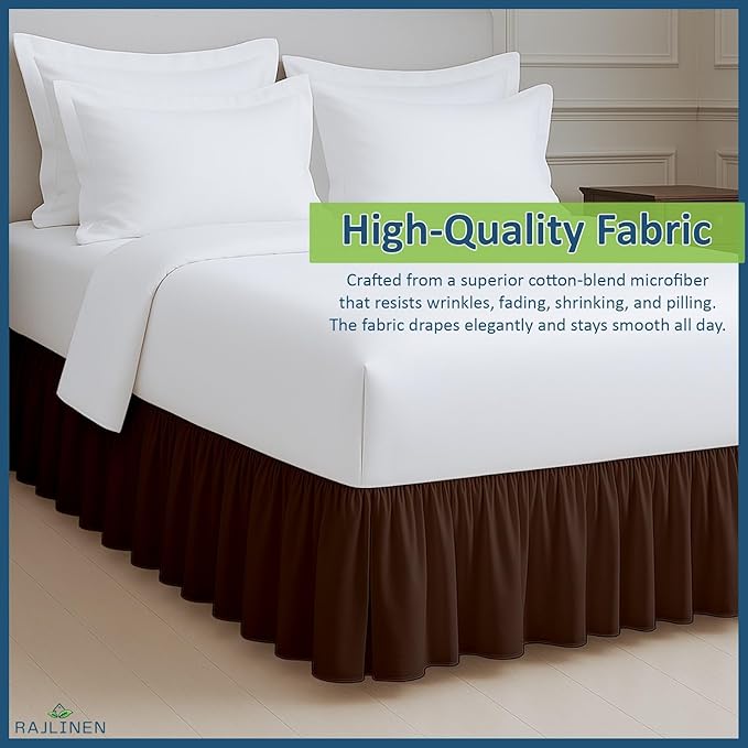 Rajlinen Ruffled Bed Skirt Twin XL, 15 Inch Drop Dust Ruffle with Split Corners, 100% Microfiber Bedskirt with Platform, Three-Sided Coverage Ruffled Gathering Design, Chocolate