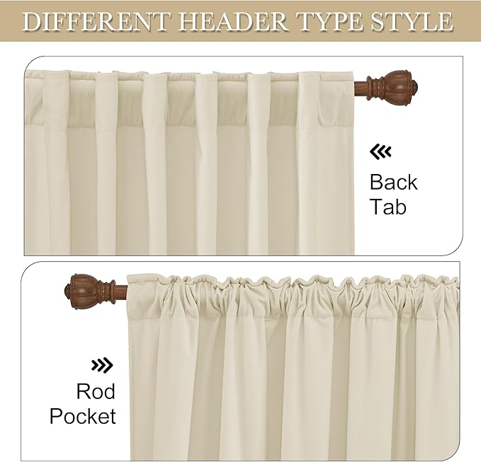 RYB Home Beige Velvet Curtains 90 inches - Thermal Insulated Noise Reducing Panel Soft Vertical Sense Window Decor for Cottage Farmhouse, Width 52 x Length 90 inch, Beige, 2 Panels