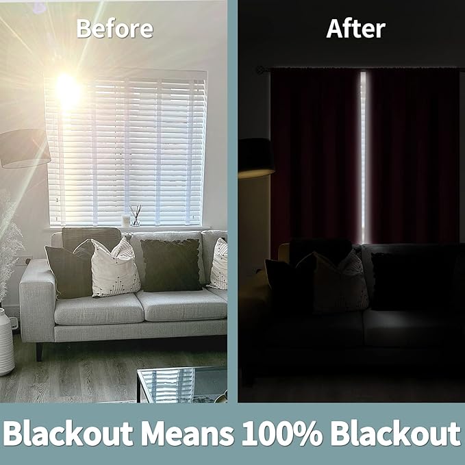 BGment Blackout Curtains for Living Room 84 Inch Length, Christmas Thermal Insulated Full Room Darkening Noise Reducing Rod Pocket Bedroom Curtains，2 Panels， Burgundy Red，52 Inch Wide