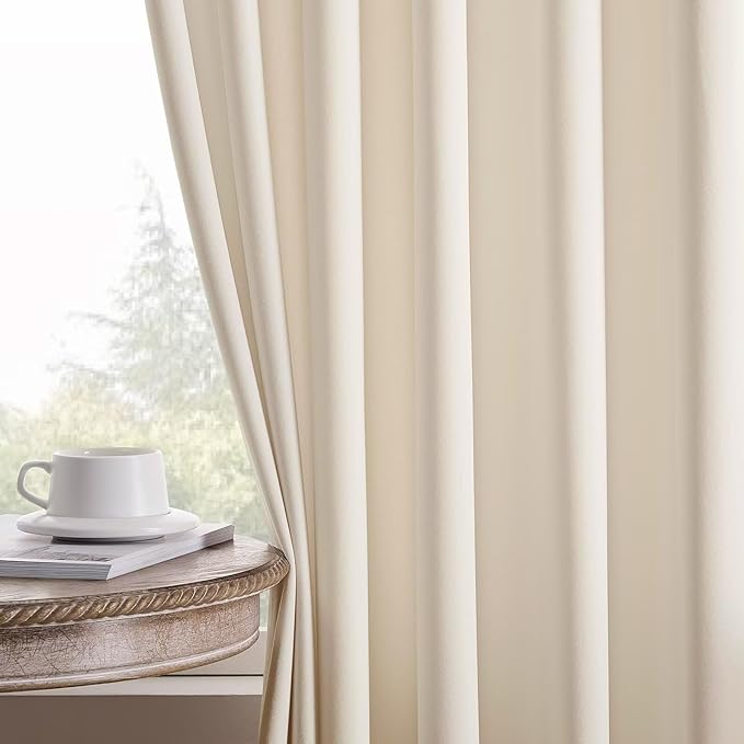 Joydeco Velvet Curtains White Blackout Curtains Thermal Insulated 108 inches Long Window Curtains Soft Room Darkening Drapes for Bedroom Living Room Elegant Rod Pocket 2 Panels Cream White