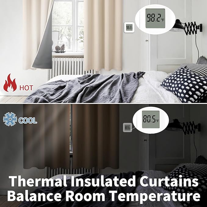 BGment Thermal Insulated 100% Blackout Curtains 63 Inch Length 2 Panels, Total Light Blocking Curtains for Bedroom, Grommet Window Drapes with Thick Black Liner, 52 Inch Wide Each Panel, Champagne