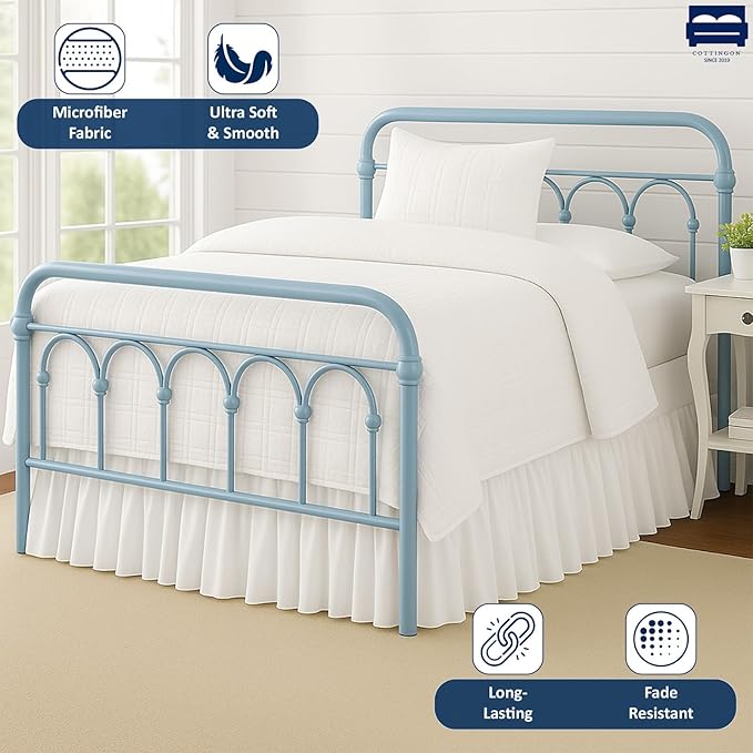 Ruffled Bed Skirt with Split Corners-Dust Ruffle - 18" Drop 100% Microfiber Soft,Sheen & Luxurious Look - Bed Skirts (White -Queen)
