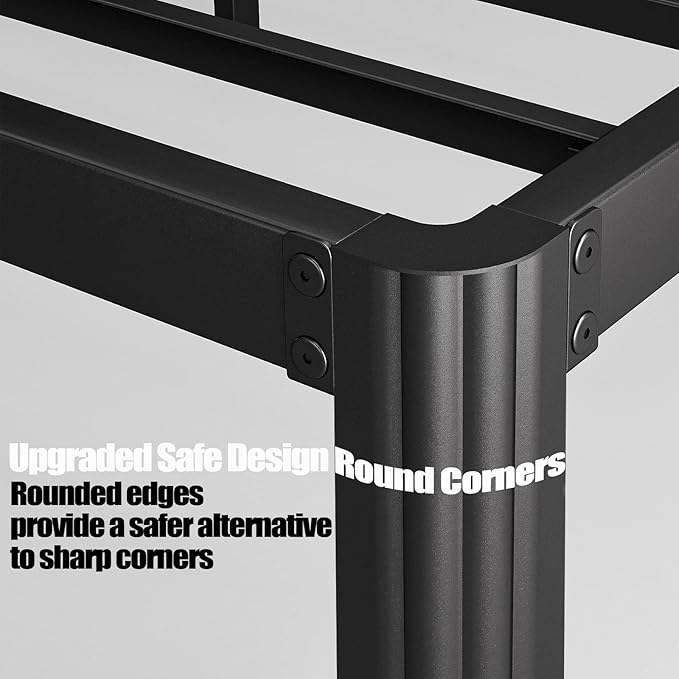 Hunlostten 18in High King Bed Frame No Box Spring Needed, Heavy Duty King Platform Bed Frame with Round Corners, Easy Assembly, Noise Free, Black
