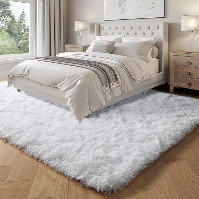 PAGISOFE Soft Comfy White Area Rugs for Bedroom Boys Living Room Fluffy Shag Furry Carpet for Kids Room Soft Shaggy Bedside Cream Rug, Plush Office Rugs Indoor Floor Rugs 4' x 6', Nursery