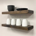 URBANDI, Rustic Floating Shelves, Set of 2, Hidden Bracket, Solid Wood, Heavy Duty, Wall Mounted Shelves, (Dark Brown, 24Wx10D)