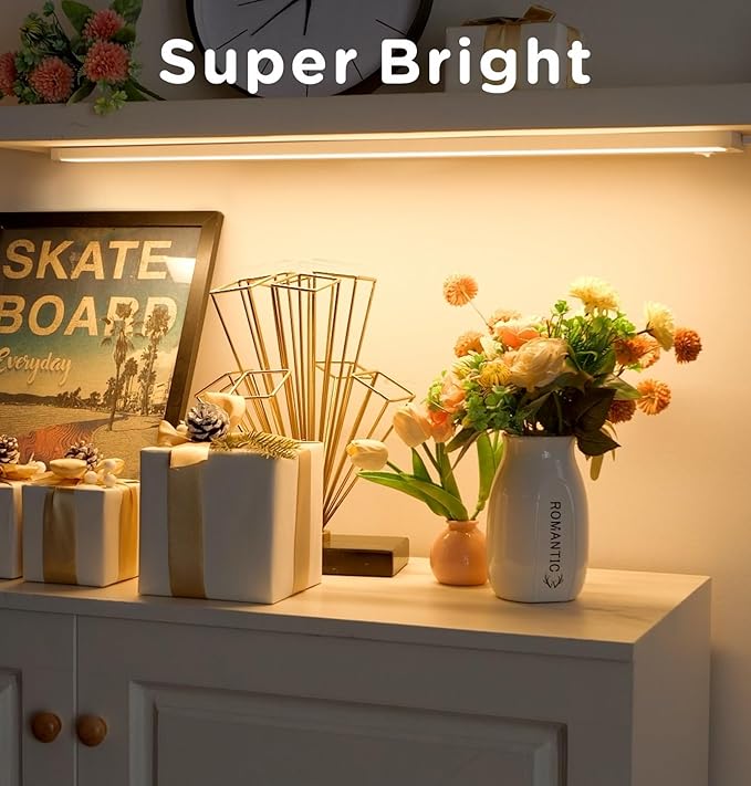 24 Inch Under Cabinet Lighting Plug in, 14W 120V 3 Color 3000K/4000K/5000K, 3 Brightness, Super Bright, Ultra Thin Under Counter Lights for Kitchen, Linkable LED Cabinet Light, White
