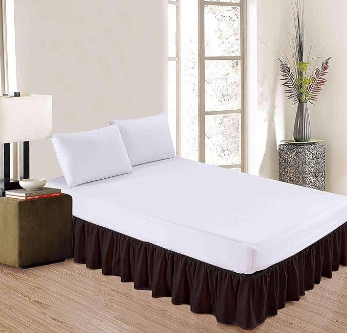 Chocolate Solid Ruffled Bed Skirt Queen-XL-18 Inch Drop Split Corner, Microfiber Bedskirt with Platform Three Sided Coverage