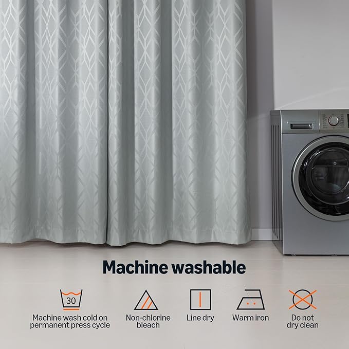 Amazon Basics Jacquard 2-Piece 100% Blackout Curtains, Living Room and Bedroom Drapes, Thermal Insulated Window Treatment, 42"x95", Light Grey