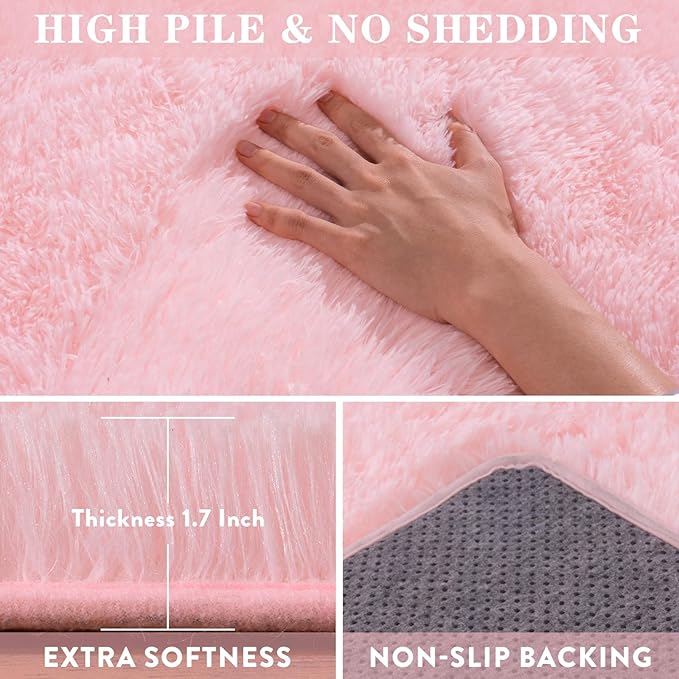 Large Rugs for Living Room 10x14 Pink Area Rug, Soft Fluffy Furry Plush Carpet for Bedroom Girls Kids Room, Non-Slip Indoor Floor Rug, Big Shag Throw Rug for Home Decor