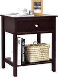 Giantex Nightstand, Wood End Table with Drawer and Open Shelf, Night Stand for Small Spaces, 2-Tier Bedside Table for Living Room Bedroom Dorm, Easy Assembly, Brown