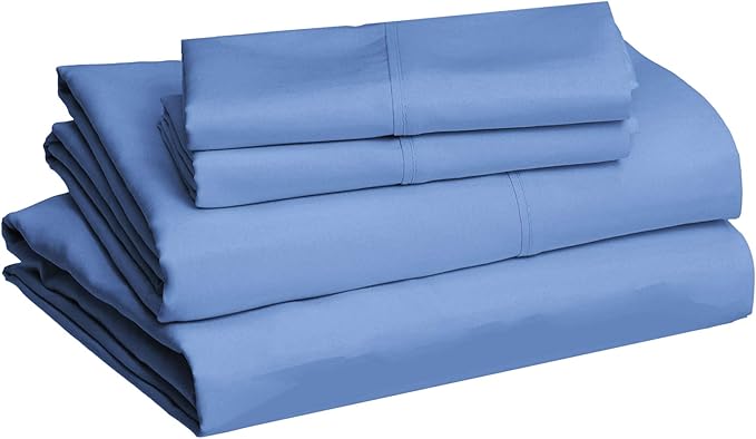 Amazon Basics Lightweight Super Soft Easy Care Microfiber 4-Piece Bed Sheet Set with 14-Inch Deep Pockets, Comfortable Sheets, Full, Dutch Blue, Solid