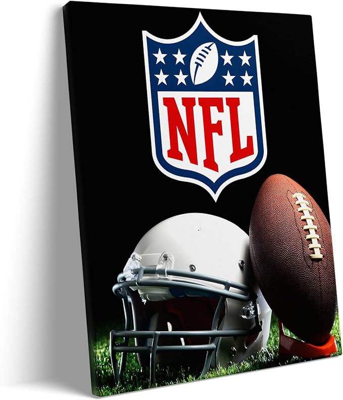 B.B.F MAKE American Football Canvas Wall Art Super Champions Bowl Poster Rugby Oil Painting Canvas Wall Decor Sports Picture Boys Gift Modern Bedroom Living Room Dorm Home Decoration, Framed 16x20inch
