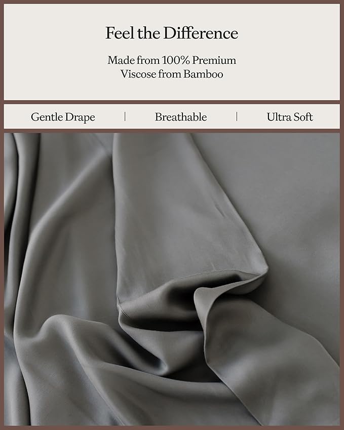 Cozy Earth Luxury Bed Sheet Set - 100% Viscose from Bamboo Fabric, Ultra-Soft & Breathable, Fits Regular & Deep Pocket Mattresses up to 20" - 4 Pieces Split King Sheet Set Charcoal