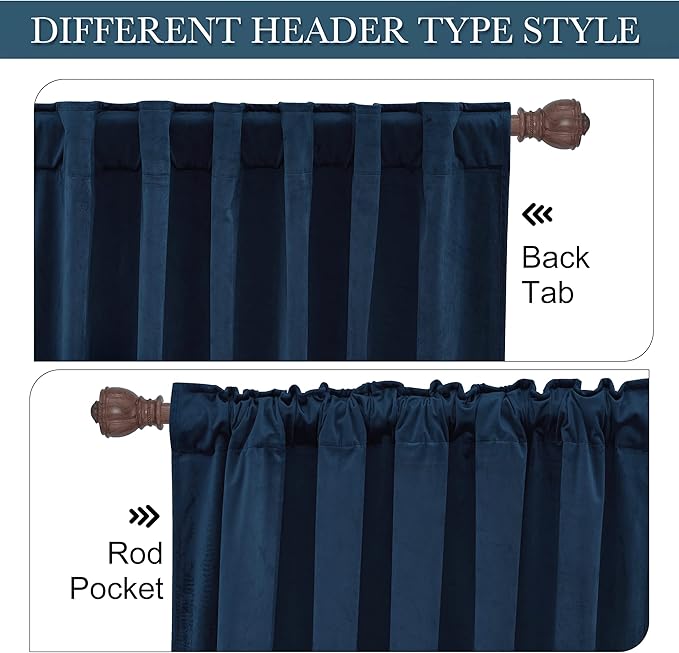 RYB HOME Velvet Curtains 102 inches Long, Back Tab Room Darkening Noise Reducing Window Treatment for Living Room Bedroom Privacy Protect for Stuido, Navy Blue, W52 x L102 inch, 2 Panels