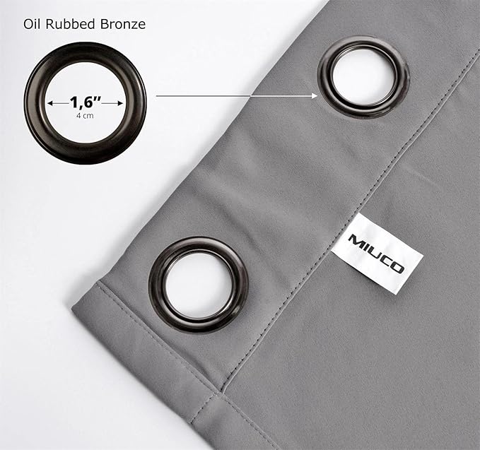 MIUCO Room Darkening Soild Grommet Window Blackout Curtains Two Panels for Bedroom 52x95 Inch Grey, Bonus 2 Tie Backs Included
