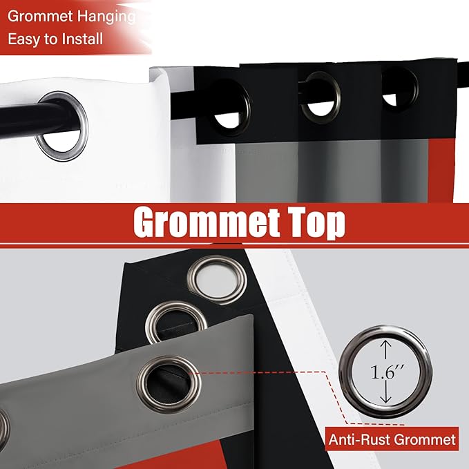 Red Black 100% Blackout Curtains for Bedroom 108 inch Extra Long 2 Panels Set White Grey Modern Abstract Geometric Black Out Curtains Room Darkening Window Drapes for Living Room, 52Wx108L