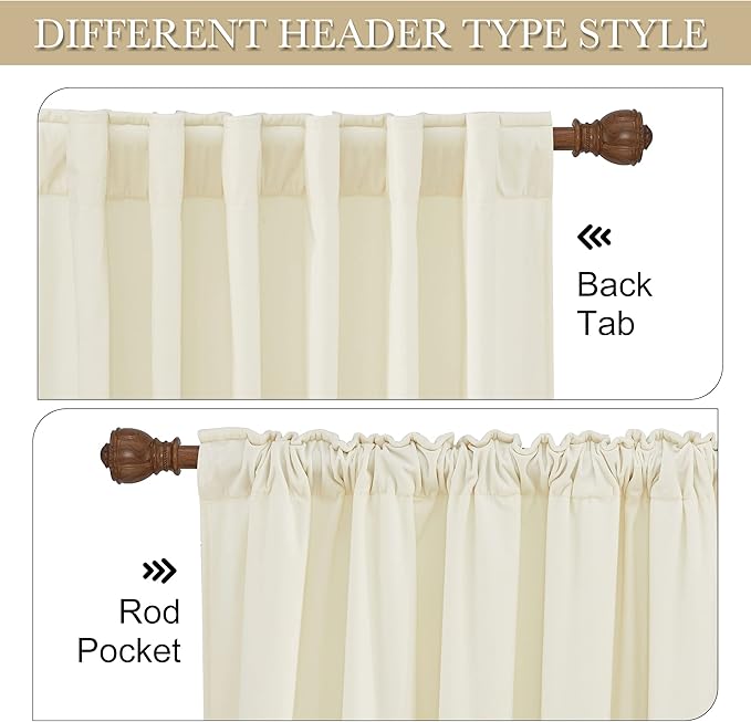 RYB HOME Cream Velvet Curtains 96 inches Length - Heavy Duty Back Tab Decorative Window Drapes Privacy Covering for Living Room Playroom, Width 62 x Length 96 inch, Beige, 2 Panels