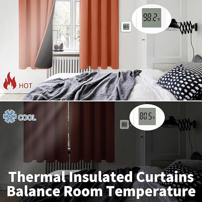 BGment Terracotta 100% Blackout Curtains for Bedroom, Fall Full Room Darkening Noise Reducing Living Room Curtains 72 Inch Length, Thermal Insulated Rod Pocket Window Drapes 2 Panels, 42 Inch Wide