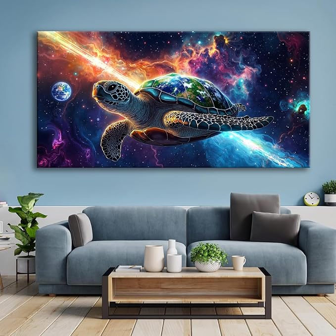 Huaaliunn Canvas Wall Art - Modern Turtle cosmic landscape Paintings for Living Room, Bedroom Wall Decor, Large Wall Art for Home or Office Decoration 75x150cm(30x60in)