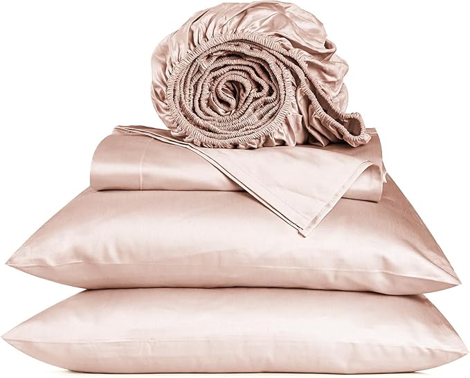 URBANHUT 800 Thread Count 100% Cotton King Size Sheets, Luxury 4 Piece King Bedsheets, Hotel Sheets Sateen Finish - Better Than Egyptian, 16" Elasticized Deep Pocket - Blush Pink