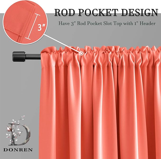 DONREN 96 Inches Long Floor Length Curtains - Coral Blackout Curtains for Living Room - Rod Pocket Thermal Insulated Curtains for Bedroom (42 x 96 Inch,Set of 2 Panels)