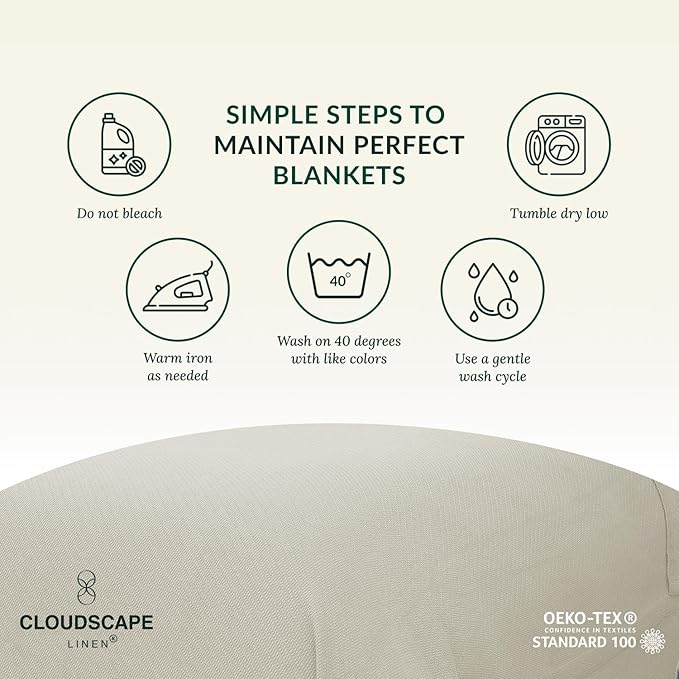 Cloud Scape Linen 100% Cotton Blanket 92x92 Fog - Cozy Herringbone Weave, Fits Up to for Full Size Beds, Breathable Softness, All-Season Warmth, Winter Blanket, for Women