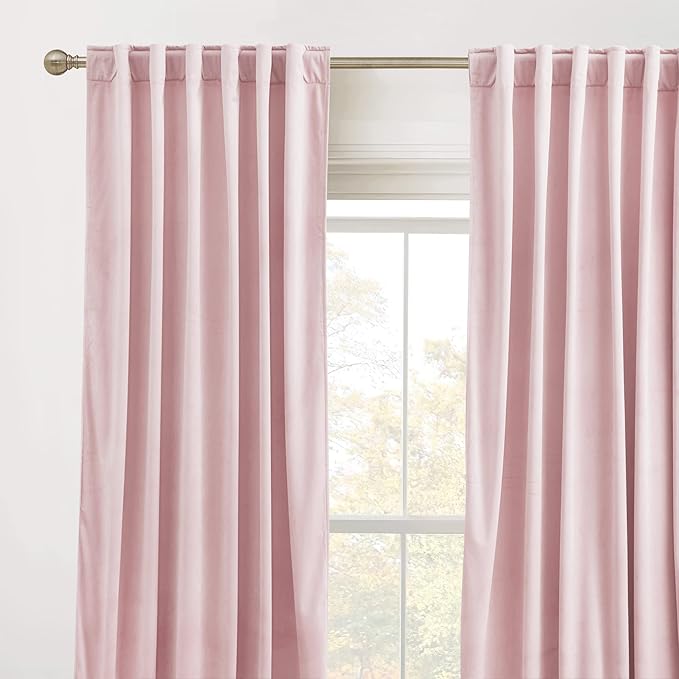 RYB HOME Velvet Closet Curtains 84 inches, Room Darkening Thermal Insulated Privacy Back Tab Drapes for Doorway Enterway, Dormitory, Blush Pink, W 42 x L 84 inches, 2 Panels Set
