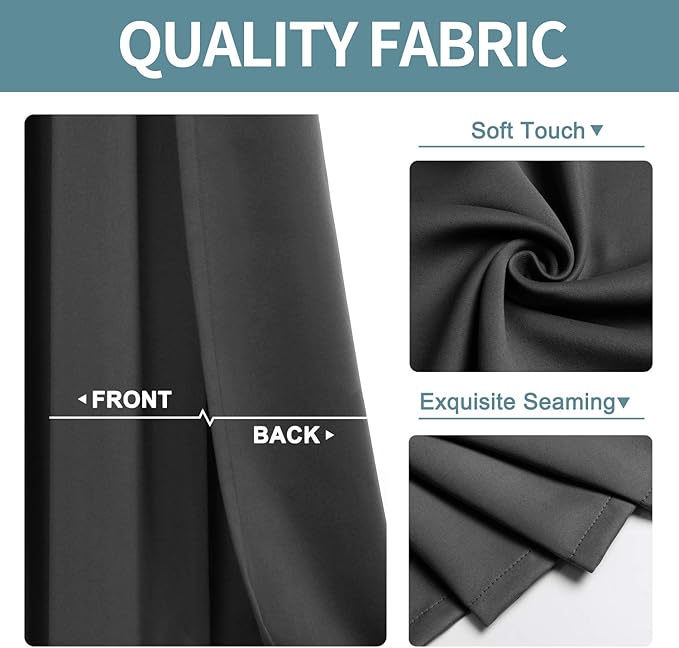 ChrisDowa Blackout Curtains 70 inches Wide for Bedroom - 2 Panels Set Extra Wide Grommet Thermal Insulated Room Darkening Curtains for Living Room (Dark Grey, 70 x 63 Inch)