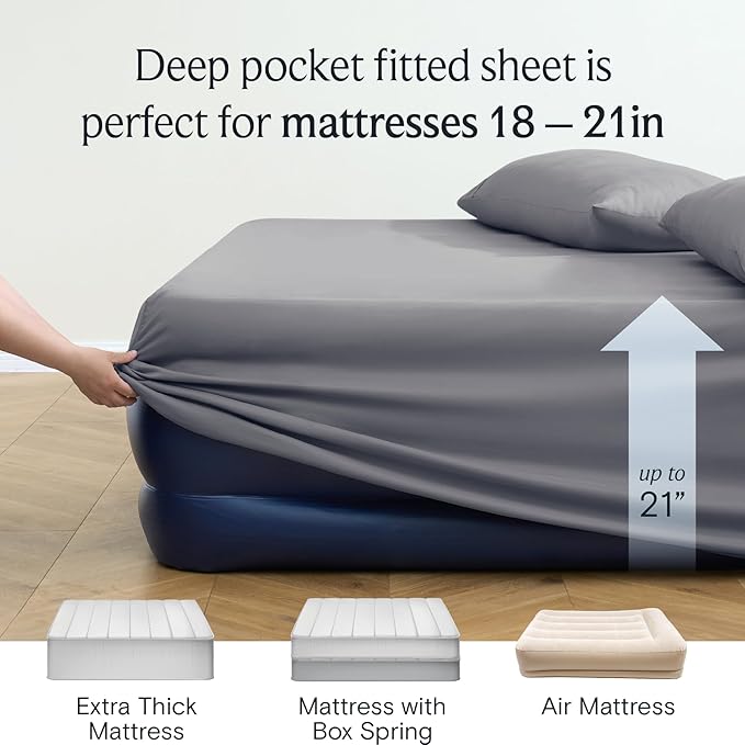LuxClub 4 PC Extra Deep Pocket King Sheet Set, Wrinkle Free Cooling Bed Sheets Hotel Bedding for Women, Men, Includes 1 Fitted Sheet, 1 Flat Sheet and 2 Pillowcases- Light Grey