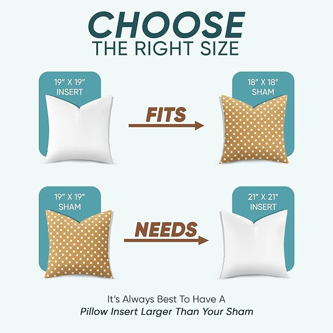 Pillowflex Synthetic Down Alternative Pillow Inserts for Shams - Comfy Pillows for Sleeping, Perfect Pillow & Best Sleeping Pillows, Handmade Down Alternative Throw Pillow Inserts - (19x19 Set of 2)
