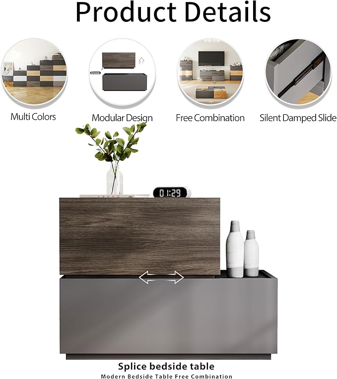 Modern Nightstand Stackable Storage Drawers, Modular Bedroom Furniture Set - Storage Cabinet, Bedside Table, Sofa End Table for Bedroom Living Room Hallway Entryway Champagne Small