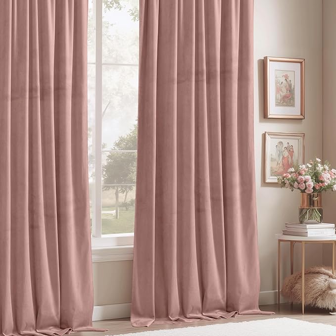 StangH Nursery Pink Velvet Curtains 108 inches Long, Privacy Window Drapes High Ceiling Tall Curtains Home Decoration for Birthday Party Backdrop/Girls Room, W52 x L108, 2 Panels